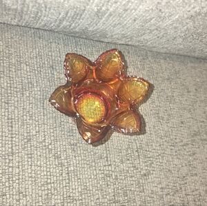Vintage Amber Leaf Votive Holder